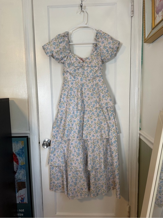 Show Me Your MuMu Dresses & Skirts - Show Me Your Miami Light Blue Floral Tiered Midi Dress sz M